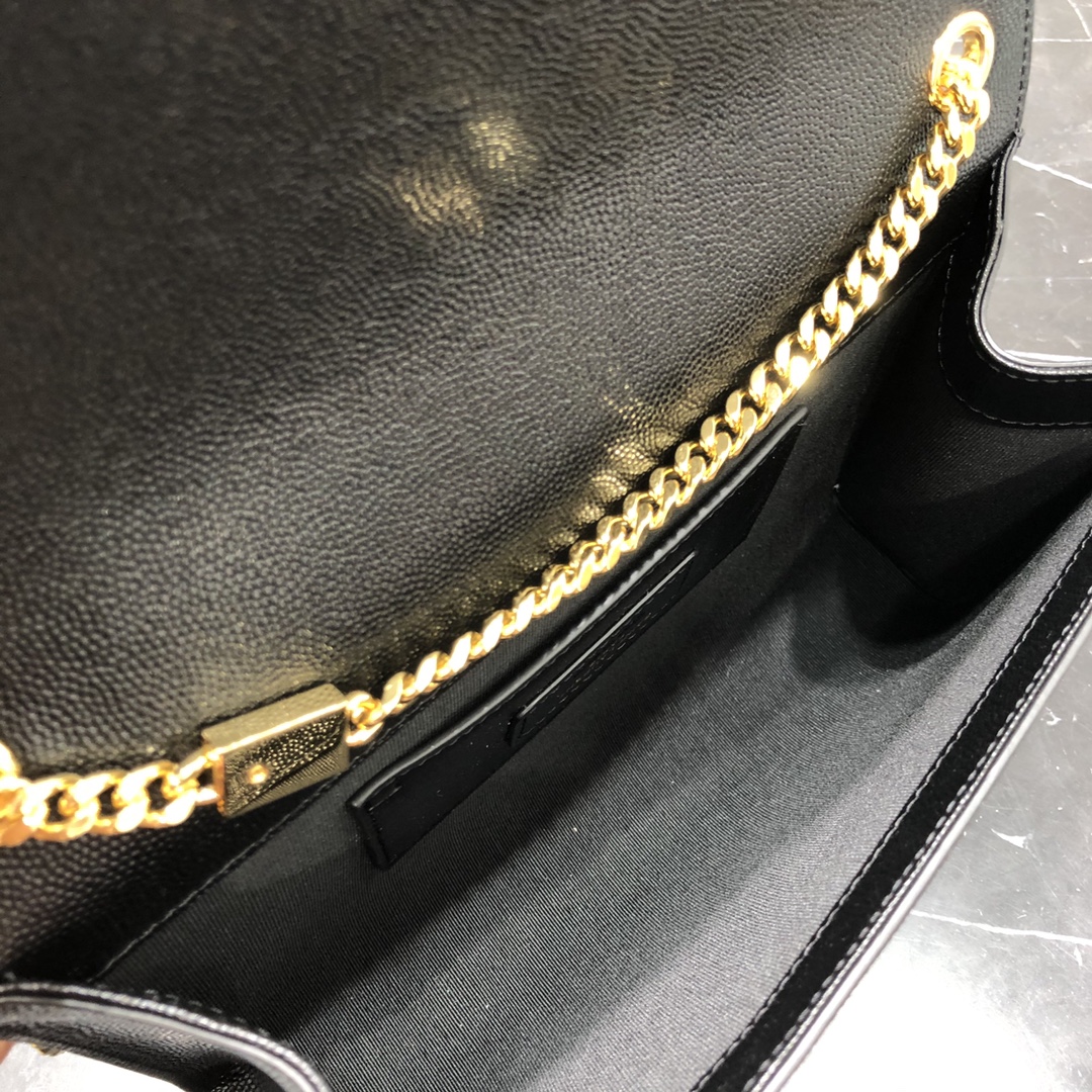 Saint Laurent Kate Medium Grain Calfskin Shoulder Bag Handbag Black 364021 Gold